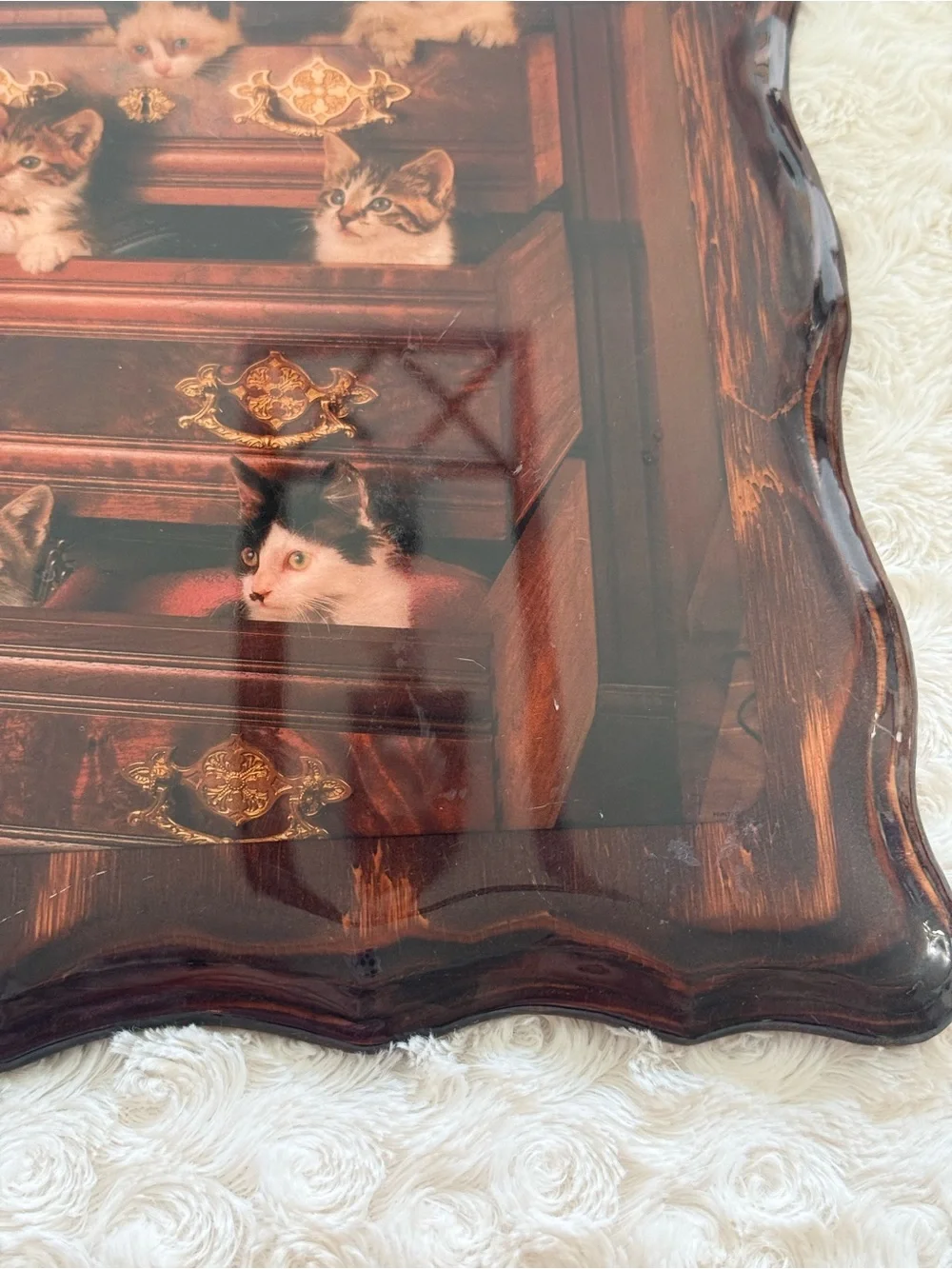 Cats Art Decor Wood Plaque Kittens In Drawers Vintage She Shed Kitsch